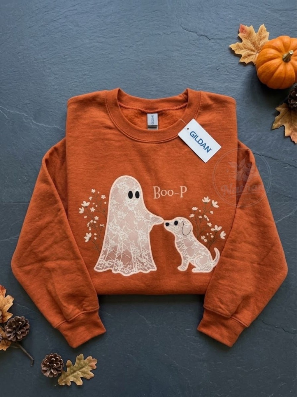 Orange Ghost & Puppy 'Boo-P' Graphic Sweatshirt